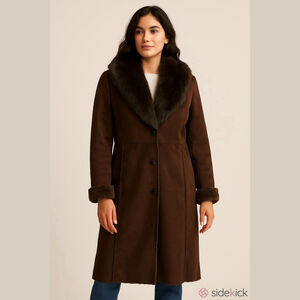 Wilsons Leather Faux Shearling Coat w/ Genuine Fox Fur Collar XL